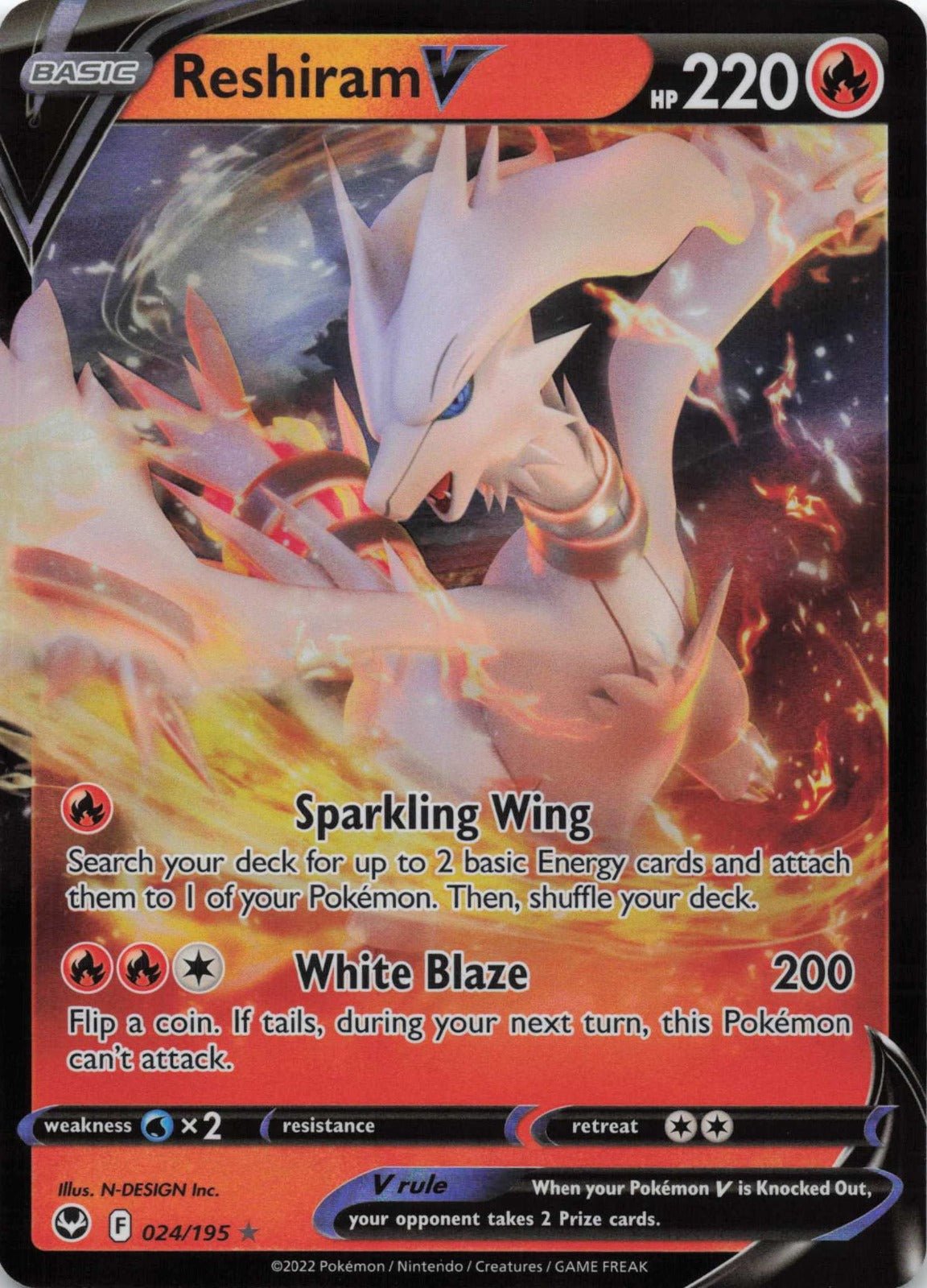 Reshiram V Ultra Rare SWSH12: Silver Tempest 024/195 NM Pokemon TCG - Lachsnacken - Shop
