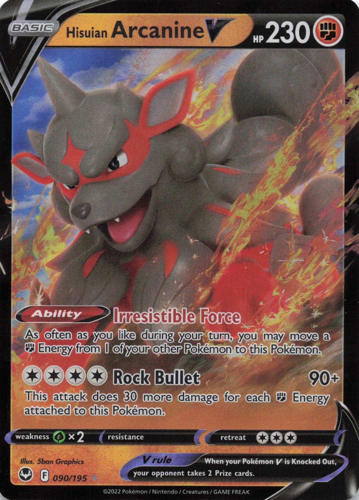 Hisuian Arcanine V Ultra Rare SWSH12: Silver Tempest 090/195 NM Pokemon TCG - Lachsnacken - Shop