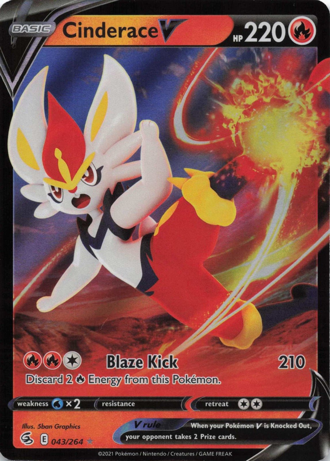 Cinderace V (43) Ultra Rare SWSH08: Fusion Strike 043/264 NM Pokemon TCG - Lachsnacken - Shop